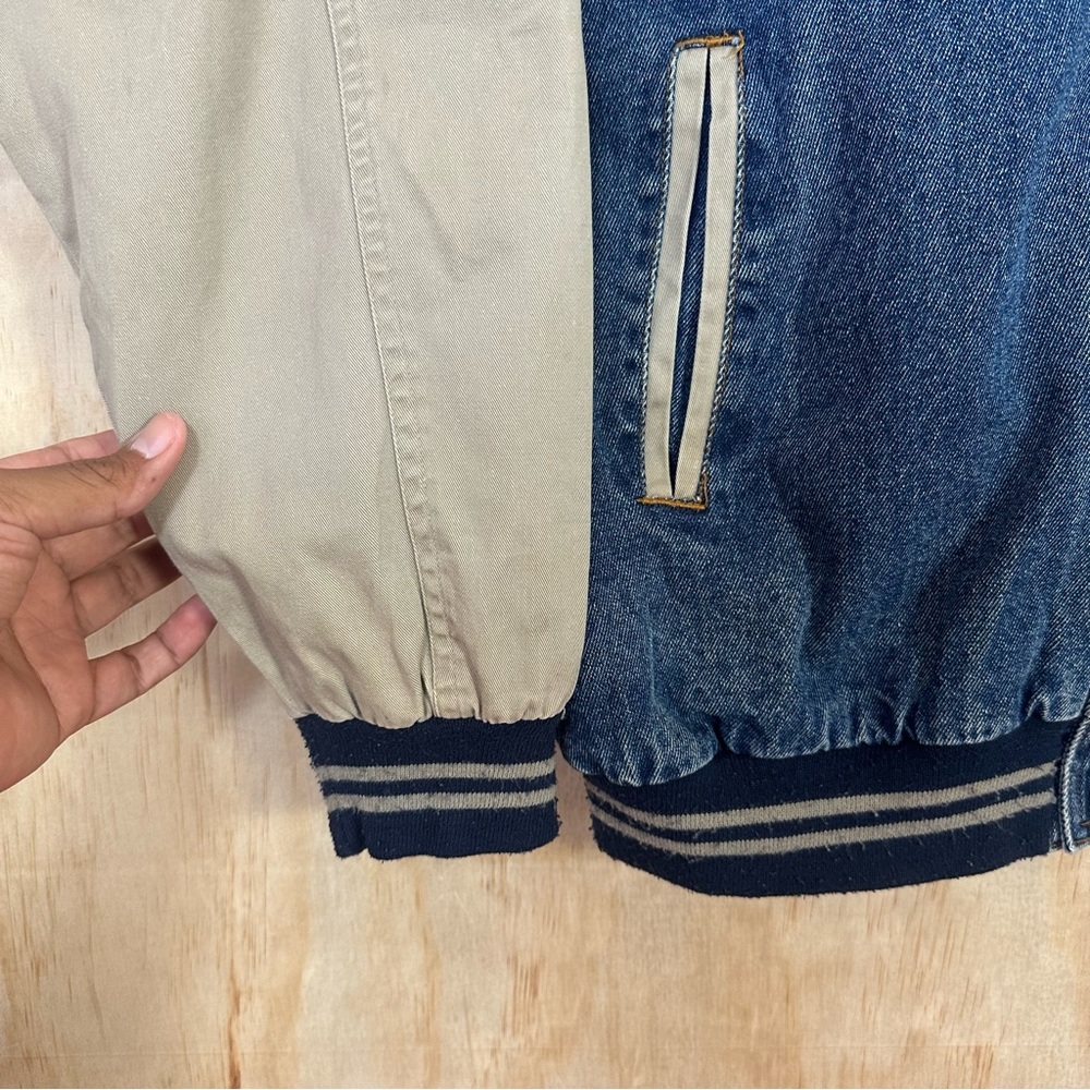 Vintage Fallen Heroes Military Bomber Denim Jacket Snap Button 90s Style Baggy M - Picture 8 of 15